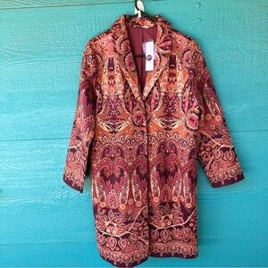 SOFT SURROUNDINGS FALL COLORS SUEDE TAPESTRY LONG DUSTER JACKET SIZE LARGE NWT